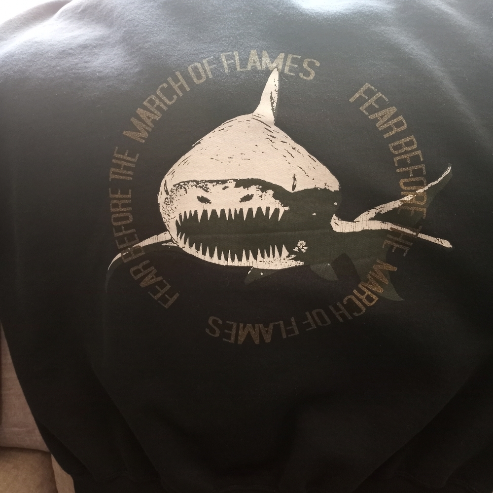 Vintage XL Fear Before The March Of Flames Shark Hoodie -Art Damage era hardcore